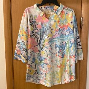 Atelier5 Godze Yilmaz Floral Colorful Sweater Top Blouse Size Large